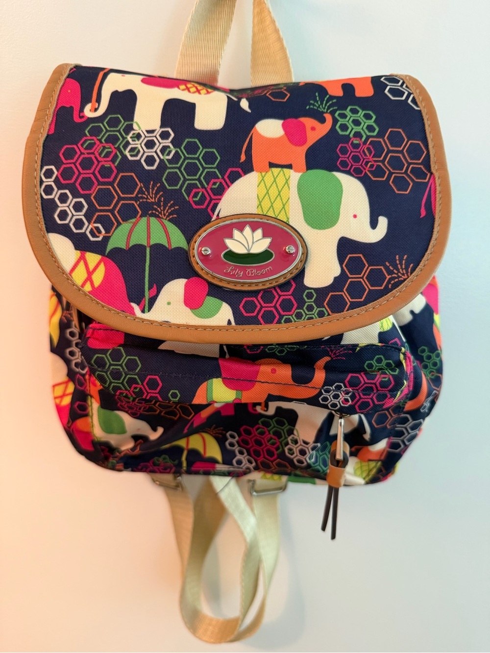 Lily Bloom Elephant Print Mini Backpack Colorful Travel Bookbag